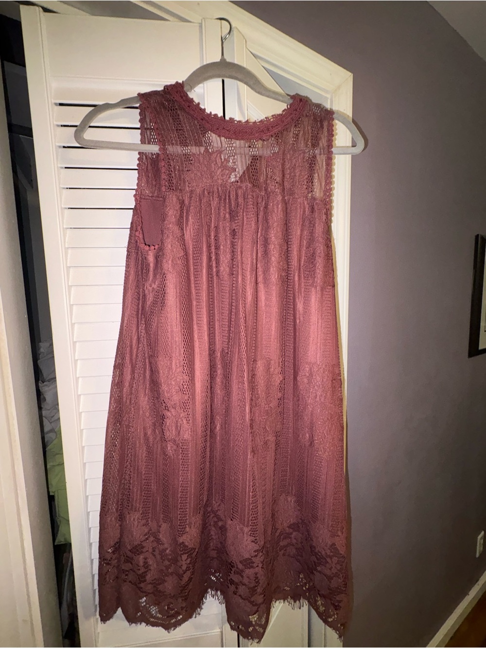Lace Overlay Sleeveless Dress - Dusty Rose